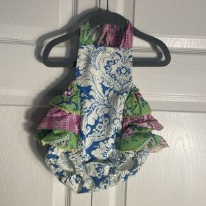 Vintage Purrfect Bubble Romper Baby Girl 0-3 Mos Floral Ruffles 100% Cotton Snap